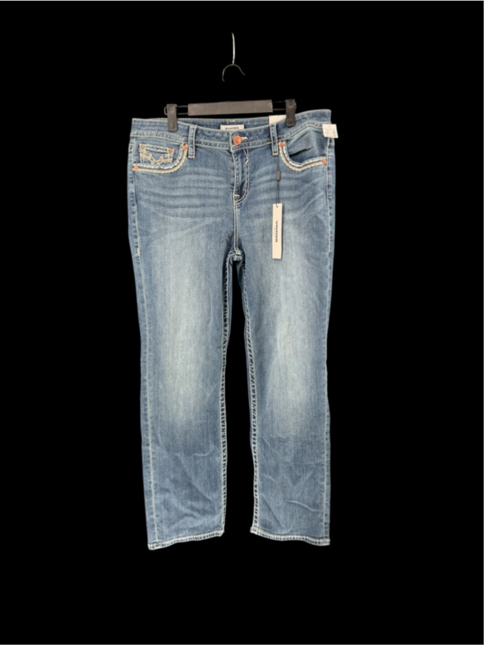 Women's Vigoss Straight Leg Jeans Size 16 Blue Silver Embellished